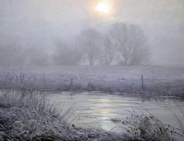 Зима серая живопись