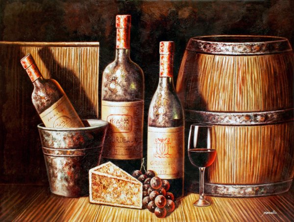 Натюрморт с бутылками живопись