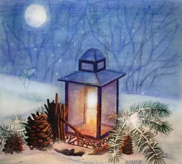 Фонарик новый год акварель