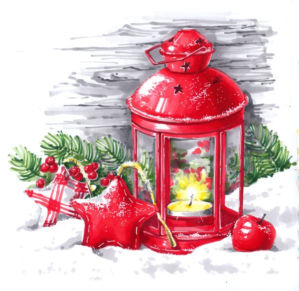 Акварельные Рождественские фонари