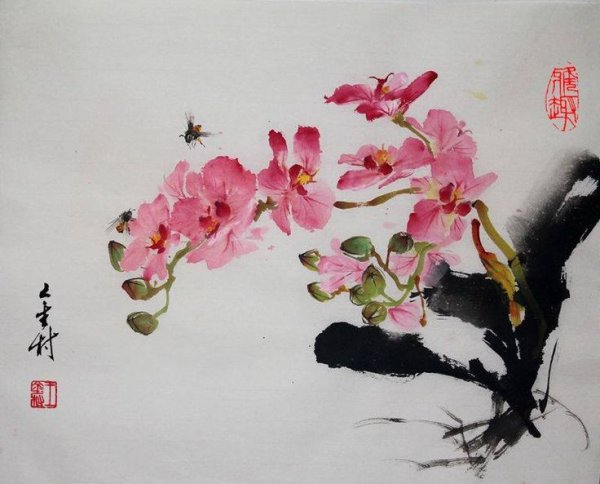 Китайская живопись акварелью орхидеи