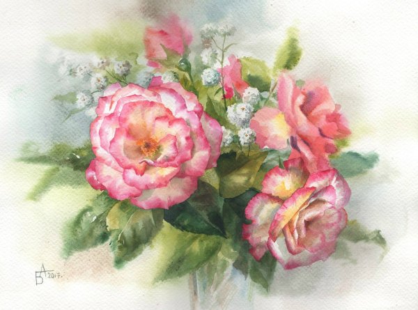 Пионы акварель Анастасия Беседина