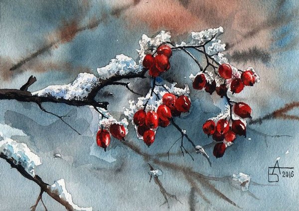 Анастасия Беседина художник акварель зима