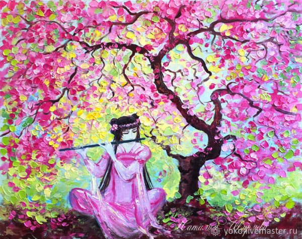 Цветущая Сакура живопись