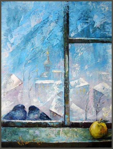 Зимнее окно живопись