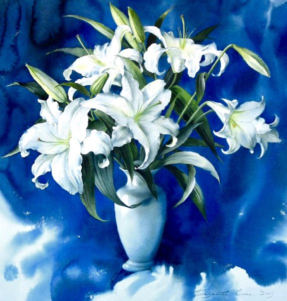 Лилии живопись Елена Базанова