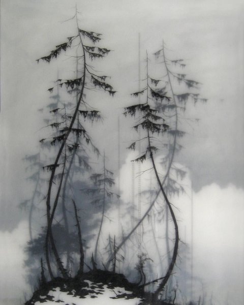 Японская живопись тушью в стиле суйбоку Рюкю Саито