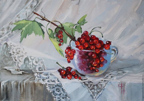 Красная смородина акварель Елена Базанова