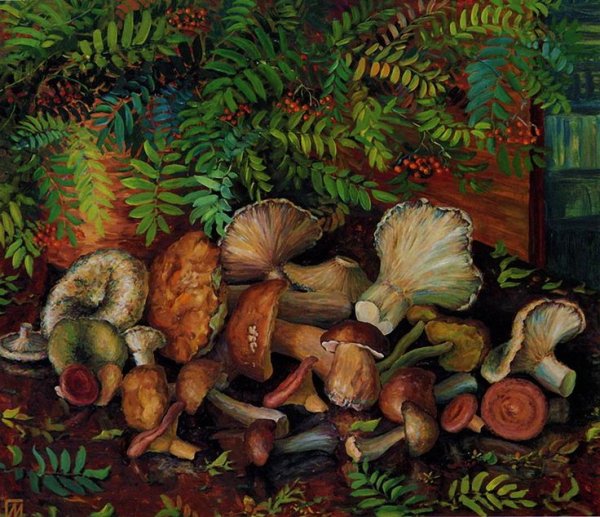 Грибы-лисички на картинах художников