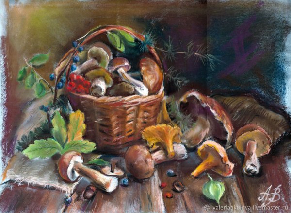 Корзина с грибами живопись