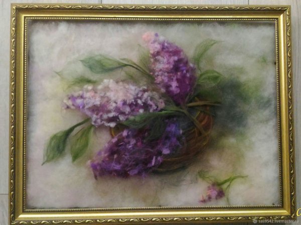 Картины из шерсти сирень