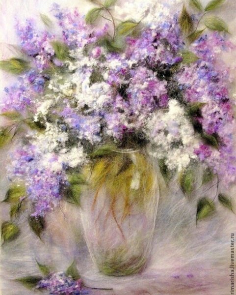 Марина Аскерова картина шерстью летний букет