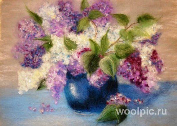 Живопись шерстью сирень