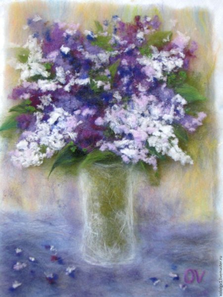 Картины из шерсти сирень