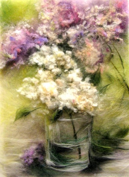 Шерстяная акварель весенние цветы сирень