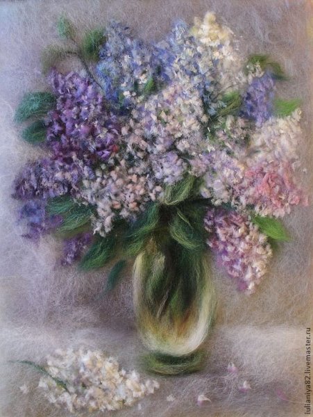 Сирень ветка картина шерстью