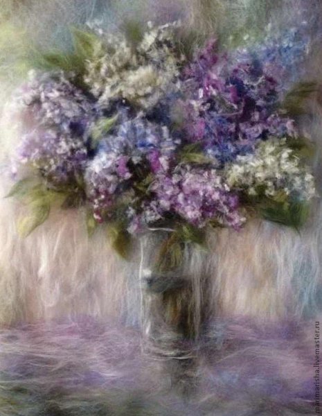 Картина из валяной шерсти сирень