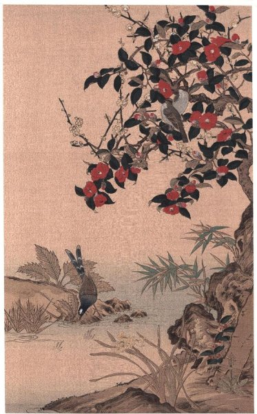 Камелия в японской живописи гравюра