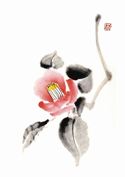 Камелия зацветает японская живопись