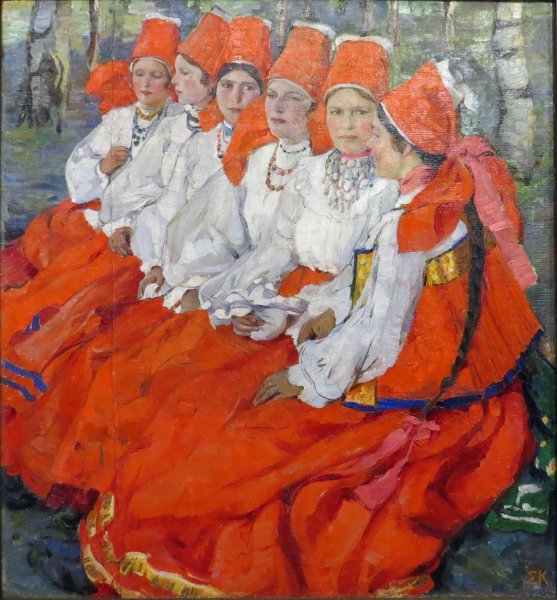 Елена Киселёва (1878-1974) невесты. Троицын день, 1907.