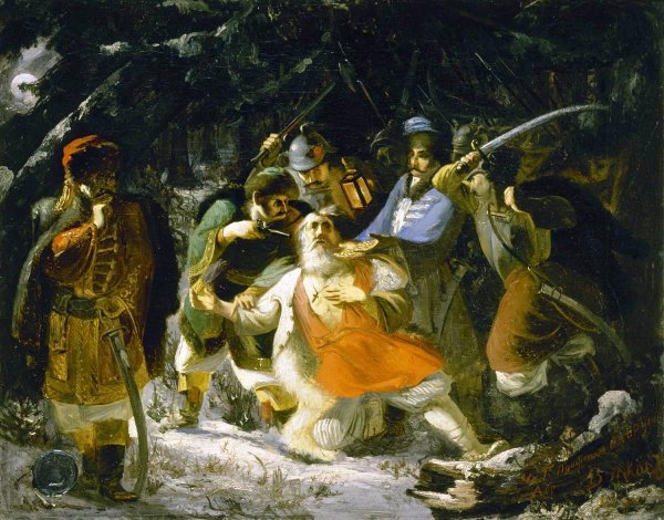 А. Волков «смерть Ивана Сусанина», 1855;