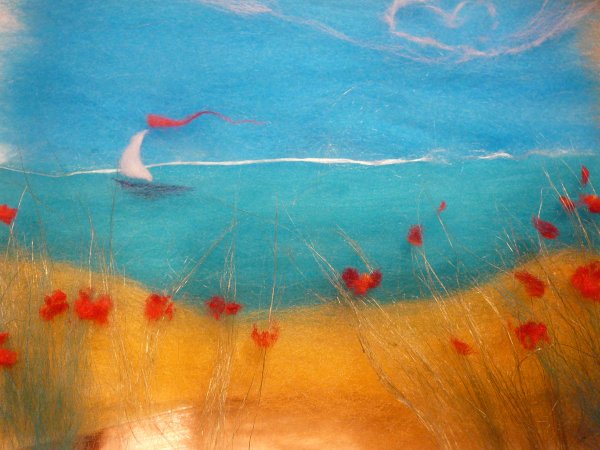 Картина из шерсти море