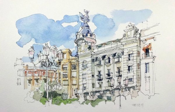 Архитектурный скетчинг акварель Питер