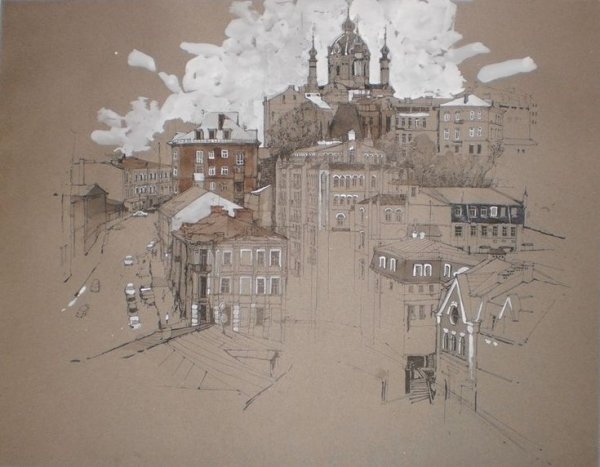 Гризайль архитектура Эгер акварель