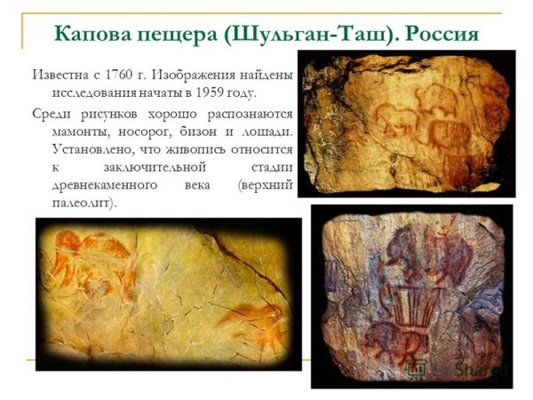 Рисунки древних людей в Каповой пещере