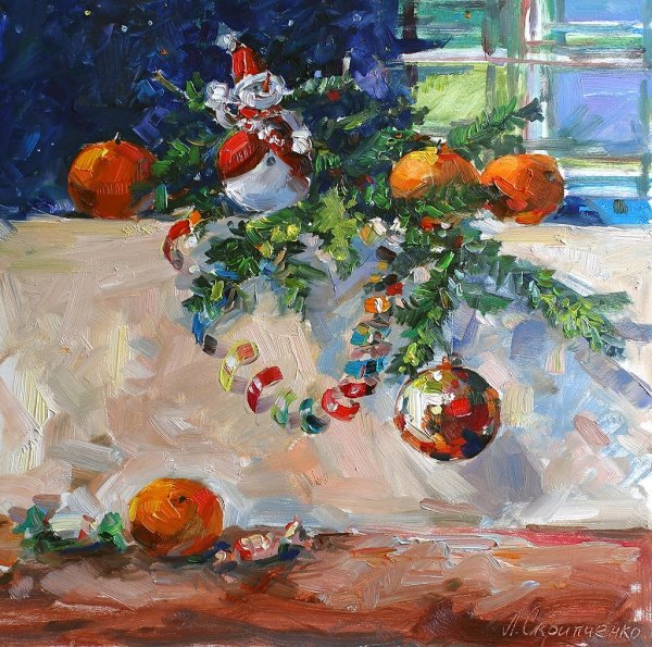 Картина новогодний натюрморт Екатерины Калиновской