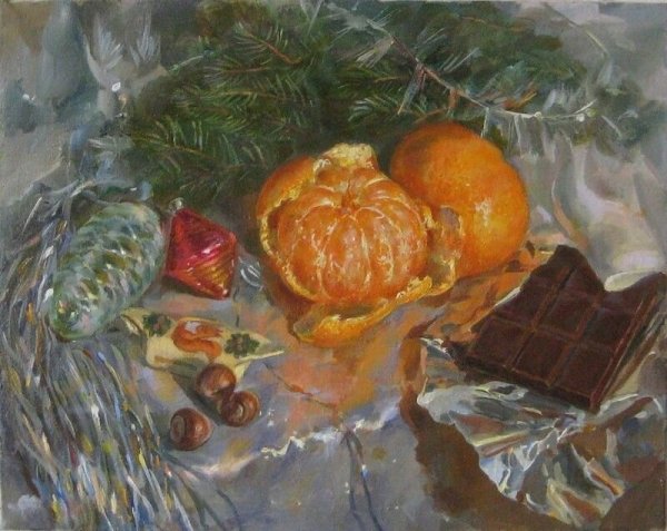 Пейзаж новогодний натюрморт