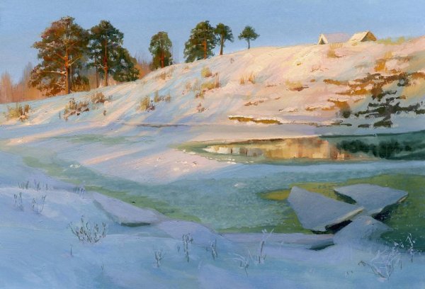 Живопись зима пейзаж река художник Жданов