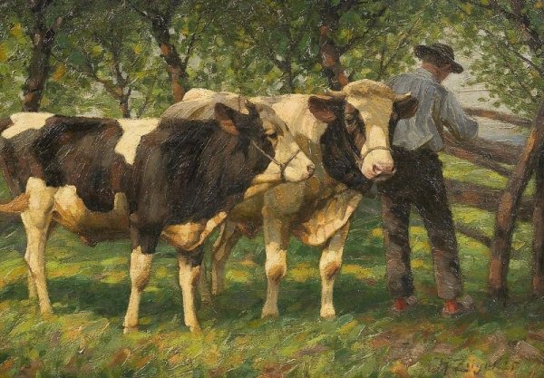 Коровы в хлеву живопись