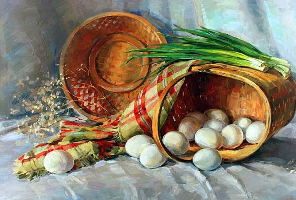 Натюрморт с яйцами живопись