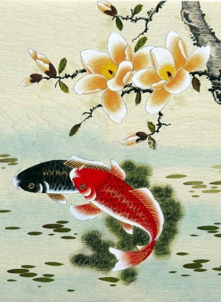 Живопись гунби рыбы кои