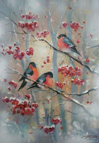 Пейзаж со снегирями