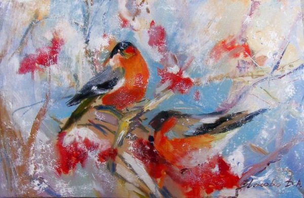 Снегирь мастихином