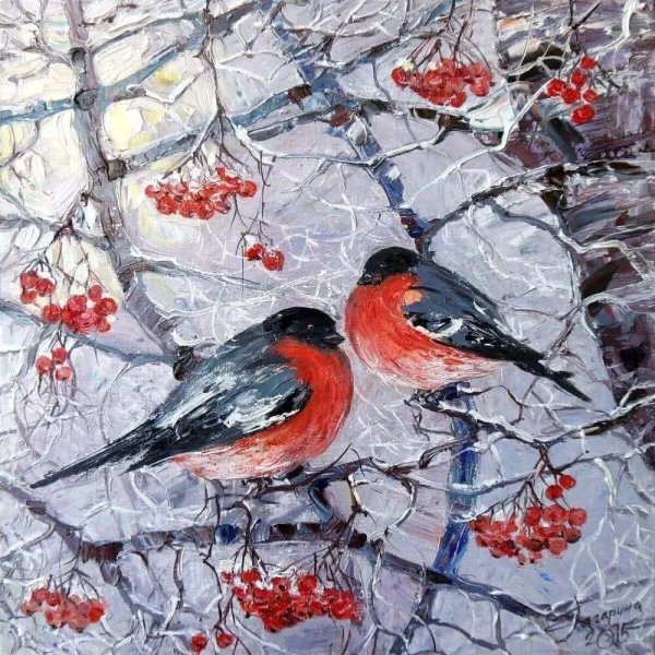 Майстренко Геннадий Снегири художник зима