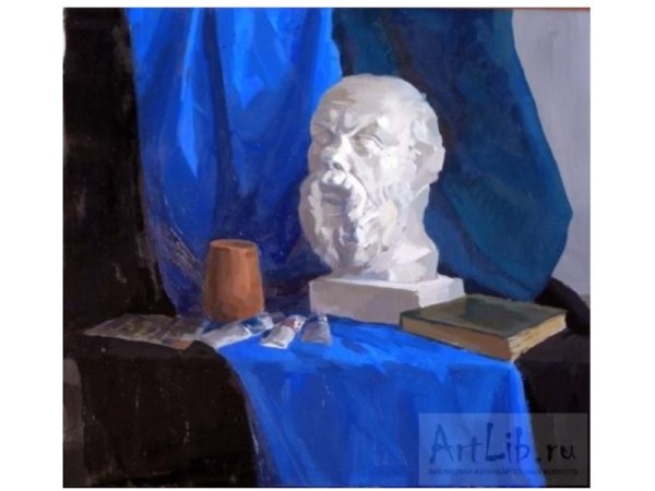 Сократ гипсовая голова гуашью