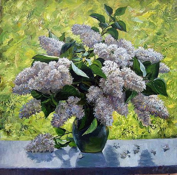 Белая сирень маслом