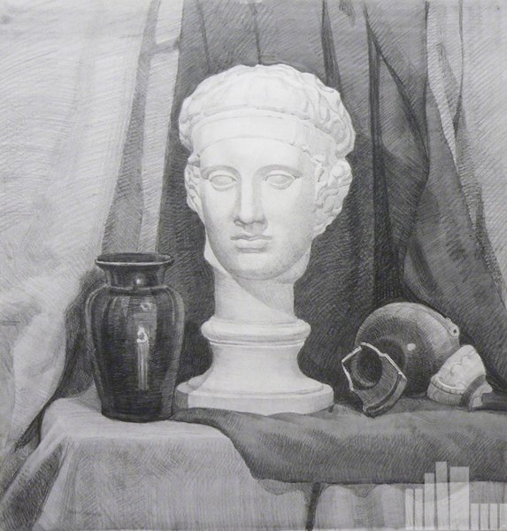 Гризайль гипсовой головы Академия художеств