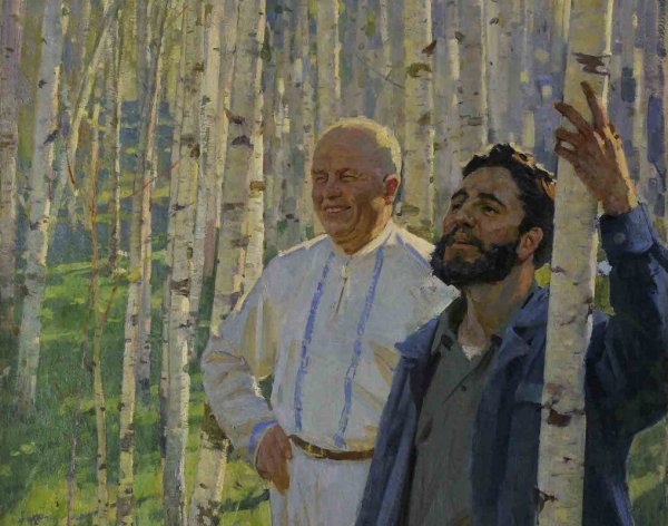 Марат Самсонов «н.с. Хрущев и ф. Кастро в березовой роще»