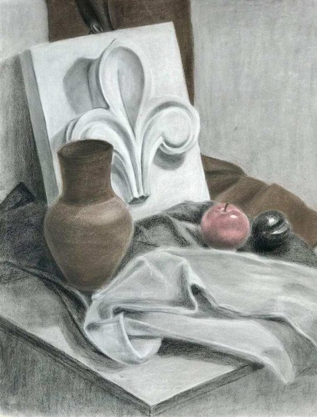 Натюрморт с гипсовой розеткой постановка