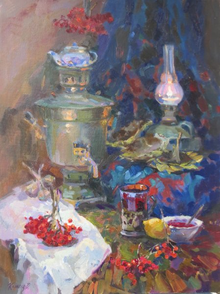 Натюрморт маслом с керосинкой