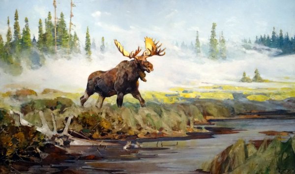Лоси в живописи маслом
