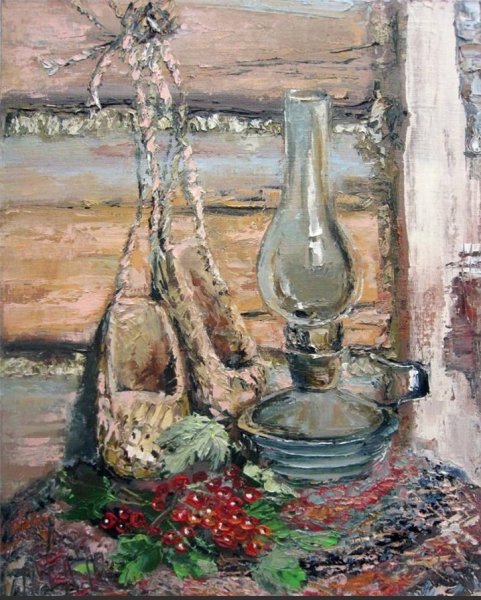 Натюрморт с керосиновой лампой маслом