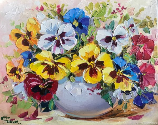 Анютины глазки мастихином