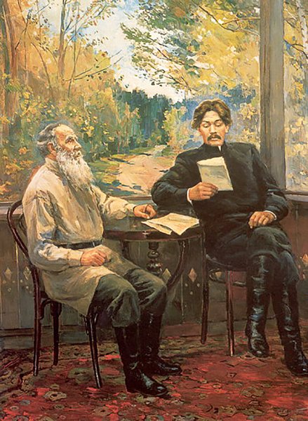 Максим Горький и Лев толстой в Ясной Поляне