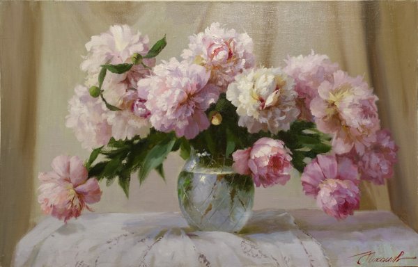 Пионы живопись Юрий Николаев пионы