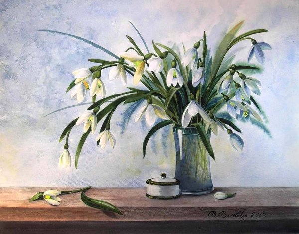 Валевская Валентина. Натюрморт с подснежниками.